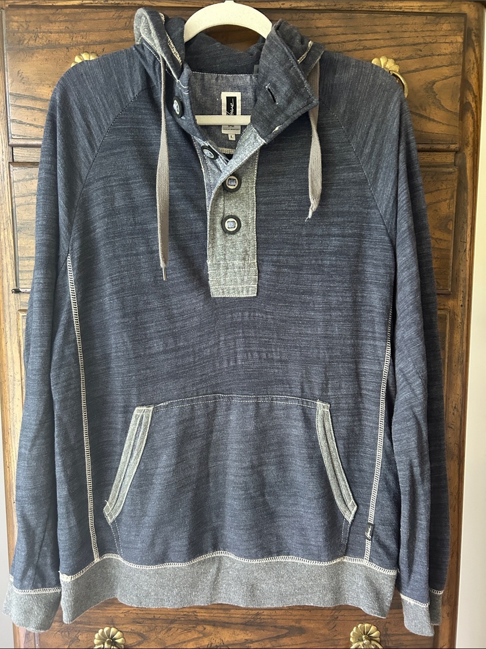 Howe Navy/Grey Blue Pullover Hoodie with Contrast Trim, Size L